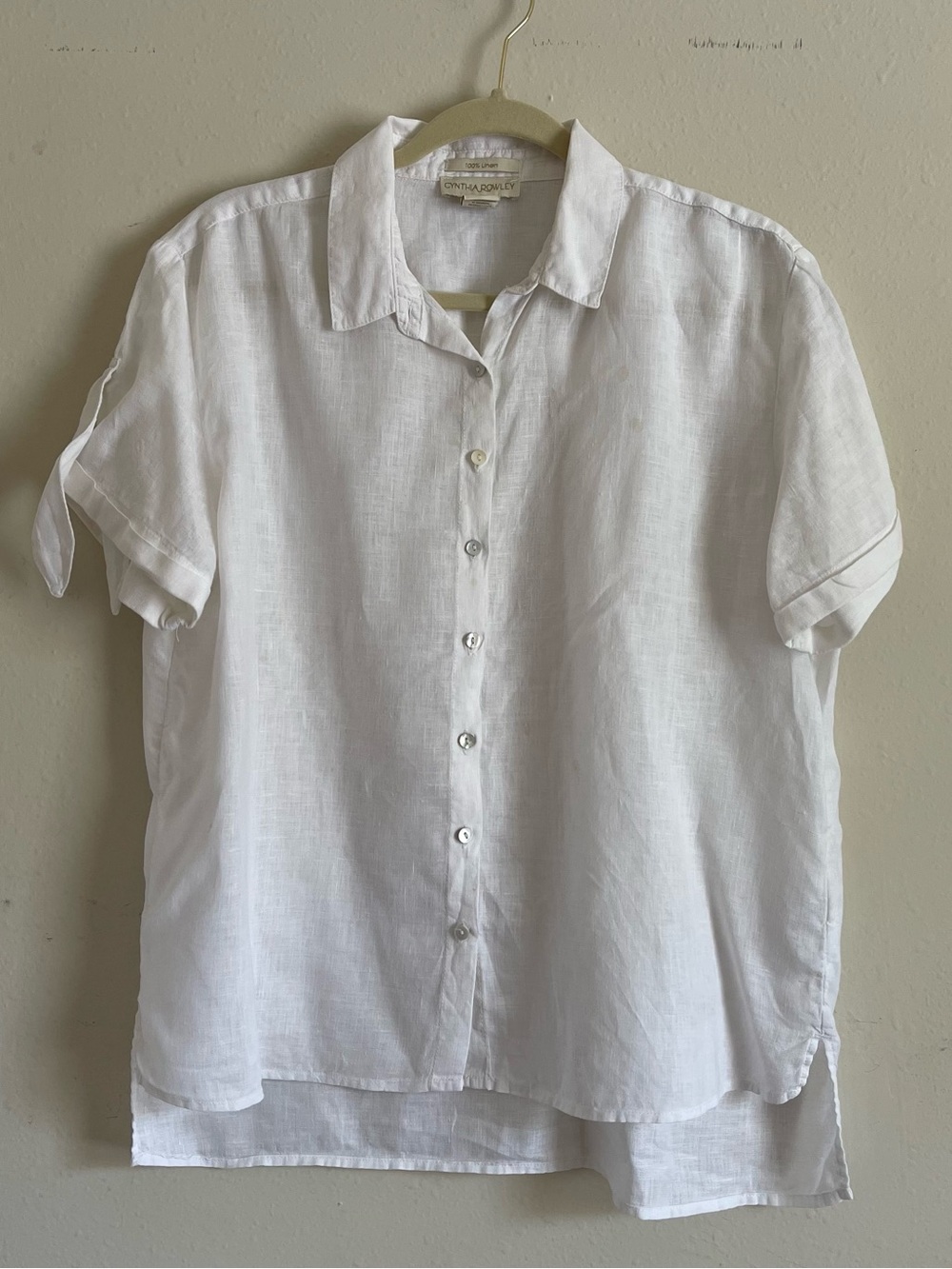 Cynthia Rowley White Short-Sleeve Linen Button-Down Shirt